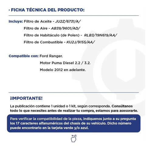Kit 4 Filtros Completo Ford Ranger Diesel Puma 2.2 3.2