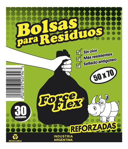 Bolsa Basura Residuo 50x70 Negra 30un Reforzada Gruesa Dura