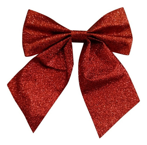 Kit C/2 Laços Glitter Enfeite Natalino Pendente 20cmx15cm Cor Vermelho