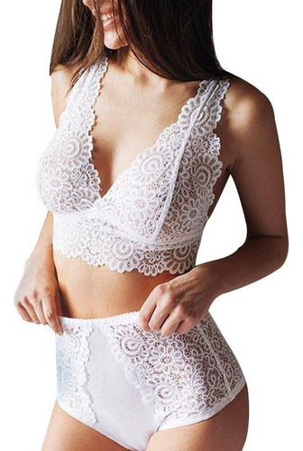 Conjunto De Ropa Interior De Cintura Alta Sexy De Encaje Par