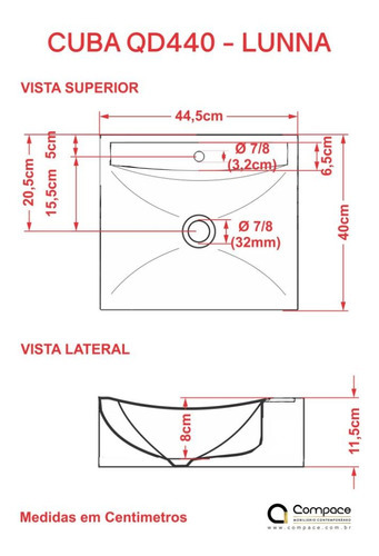 Cuba Banheiro Q44 C/torn Link E Válv Click V2 + Sifão E Flex Cor Cinza