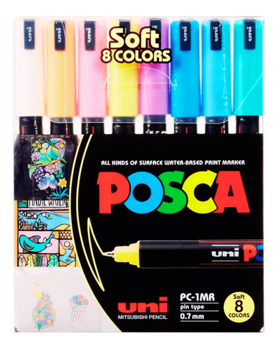 Marcadores Posca Pc-1m Punta Cónica 0.7 Mm Pack X 8 Pastel