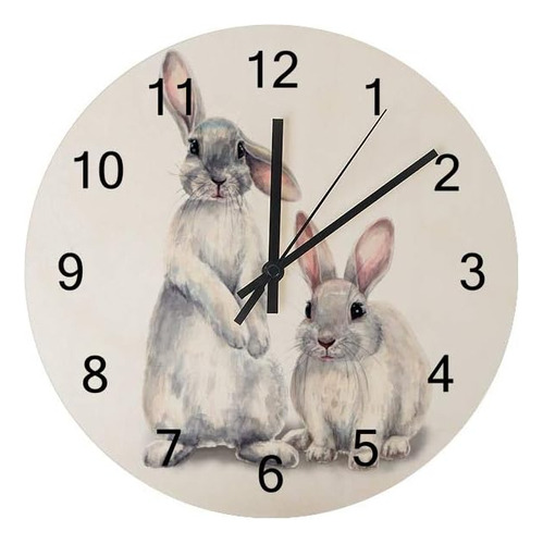 Kuizee Reloj De Pared Lindo Conejo Peludo Acuarela Conejito 