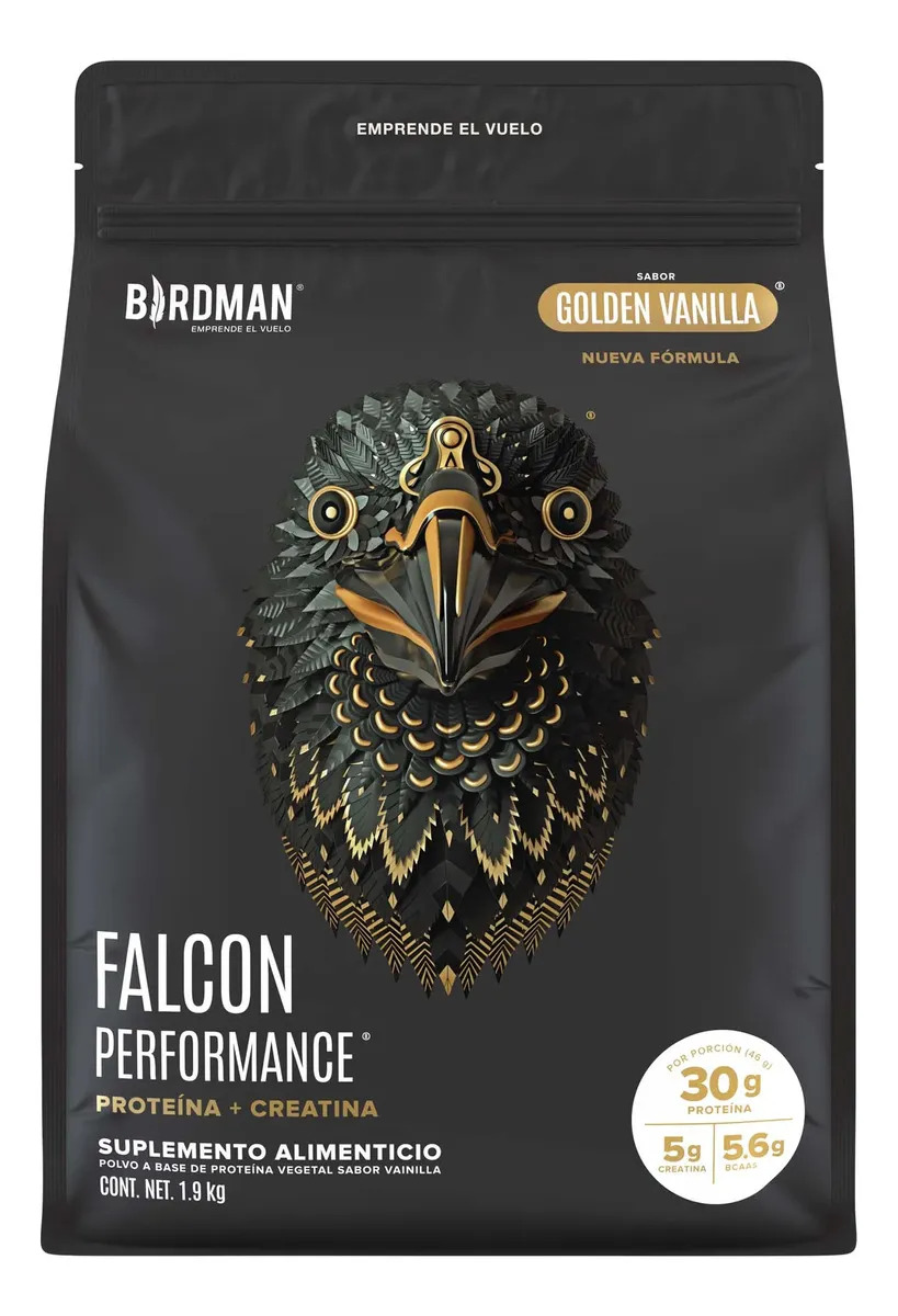 Birdman Falcon Performance Proteína en Polvo Vegana | con Creatina, BCAAs y Enzimas | Sin Lactosa | Golden Vainilla | 1.9kg