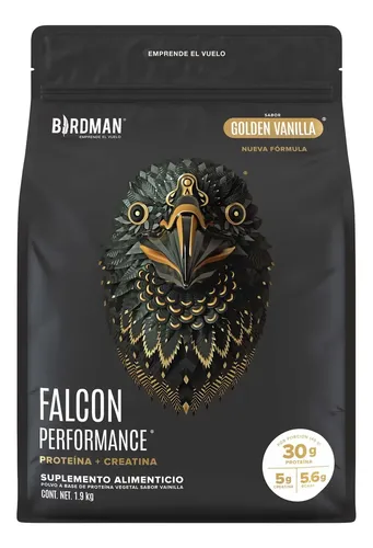 Birdman Falcon Performance Proteína en Polvo Vegana | con Creatina, BCAAs y Enzimas | Sin Lactosa | Golden Vainilla | 1.9kg