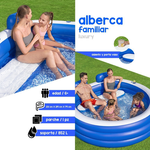 Alberca Inflable Familiar Circular Con Banca 231 Cm Bestway Color Azul