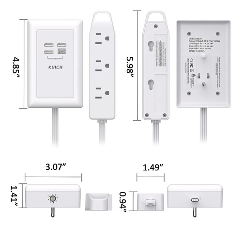 Regleta Extension Electrica Con Sensor Luz 4 Puertos Usb