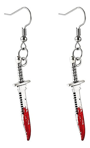 Aretes Metal Gotico Con Diseño Hacha Rojo Aretes Colgantes P