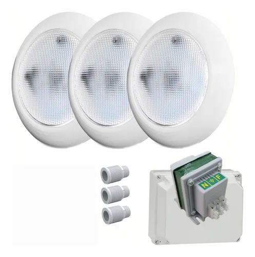 comprar Luces Para Pileta De Hormigon 3 Luminarias Led 12w Luz Blanca Vulcano Sumergibles Transformador Doble Bobinado Pasamuros Completo Listo Para Instalar En Piscinas De Material