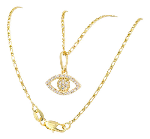 Conjunto Cadena Tejido 1x1 Y Dije Ojo Turco Oro Laminado 18k