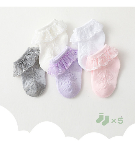 5 Pares De Calcetines De Algodón Con Volantes Y Encaje Hasta