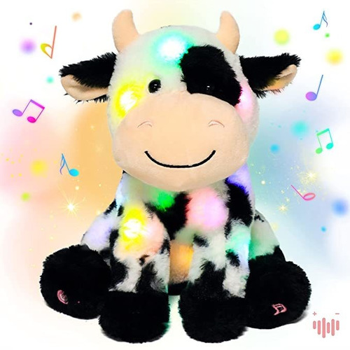 Hopearl Led Musical Stuffed Smile Cow Light Up Singing Pelu