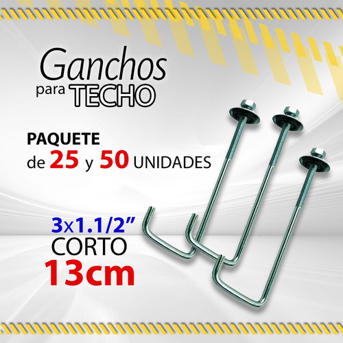 Gancho P Techo 3x1.1/2 Corto 13mm Paquete De 25 Uni Y 50uni