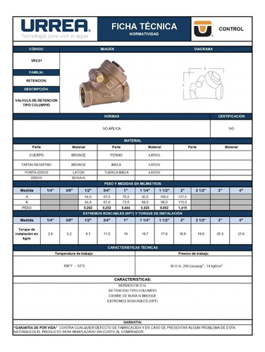 Check Columpio 3/4 Vrc01.19 Urrea