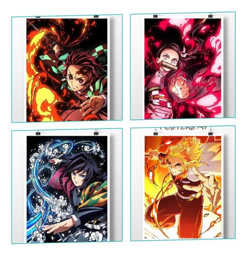 Pack 4 Posters A4 - Demon Slayer - Anime- L3p  