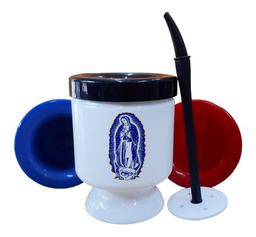 Mate Plastico Virgen De Guadalupe Azul Religion