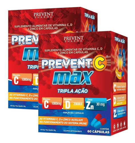 Prevent Max Tripla Ação Vitamina C D E Zinco 120 Capsulas