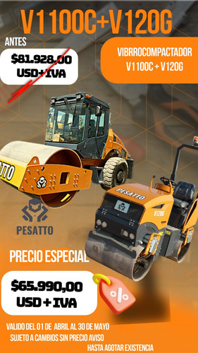 Rodillo Compactador Nuevo Pesatto V1100c 11 Ton. + Regalo