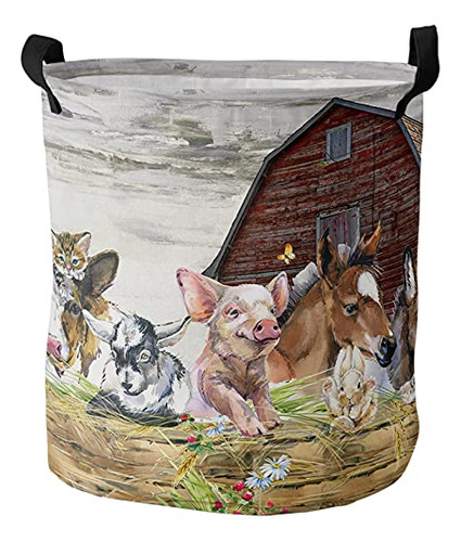 Laundry Basket Animal Pig Cow Farm Barn,waterproof Coll...