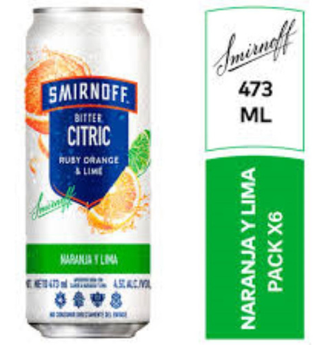 Vodka Smirnoff Ruby Orange & Lime Bitter Citric - Pack X6