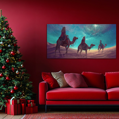 Cuadro Panorámico Reyes Magos Navidad Para El Hogar 120x60