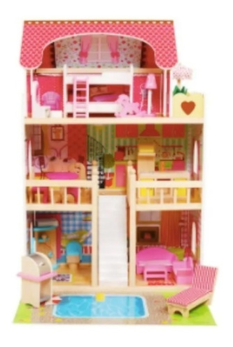 Casa De Muñeca Para Barbie Madera Con Luz Led Y Muebles