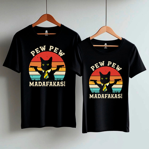 Remera Pew Pew Madafakas Gato 100% Algodón Premium Peinado