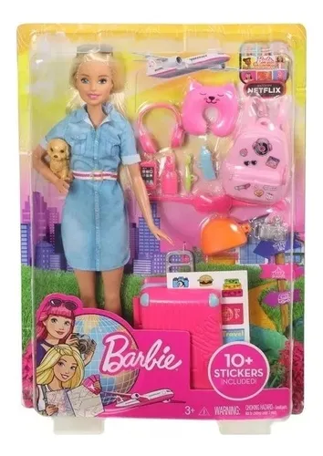 Muñeca Barbie Viajera C/ Mascota Y Accesorios Mattel Fwv25