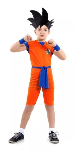 Roupa Goku Infantil Cosplay Dragon Ball Z Curta Com Peruca