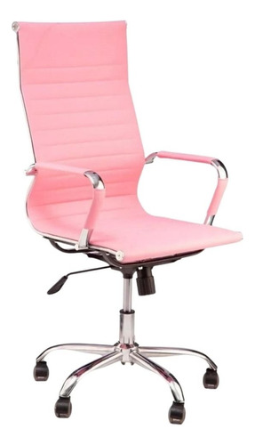 Cadeira De Escritorio Esteirinha Giratoria Ergonomica Alta Cor Rosa Material do estofamento Couro sintético