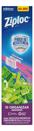 Ziploc® bolsa plástica reutilizable para guardar y organizar con slider 10 piezas