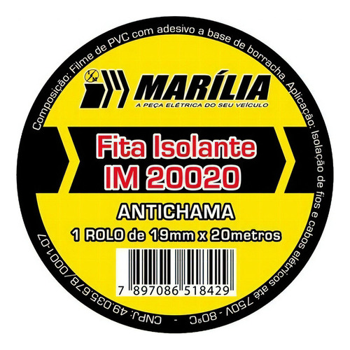 Fita Isolante Antichama 19mm X 20m Kit Com 10 Marilia 20020