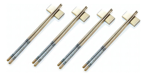 Kit Hashi Aço Inox 4 Pares + Descanso Hashi Inox 4 Undidades