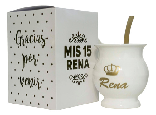 Mate Personalizado C/bombilla Y Caja Vin. Oro`plata X 25