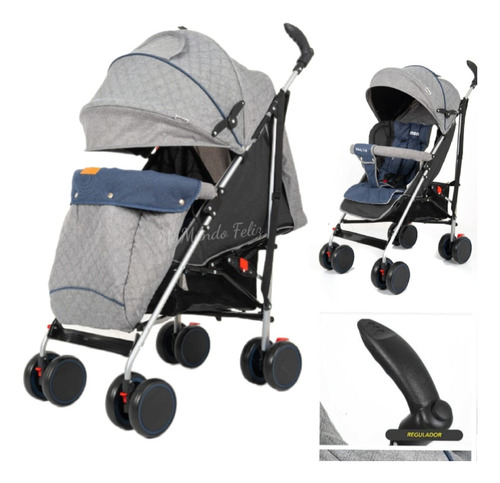 Coche Baston Reclinable Nimbo Baby Kits Para Niño Y Niña Color Azul Color del chasis Negro