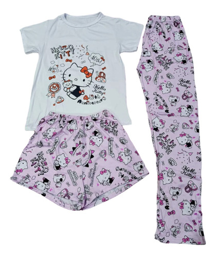 Pijama Kitty 40 Aniversario 3 P Blusa M Corta Short Pantalón