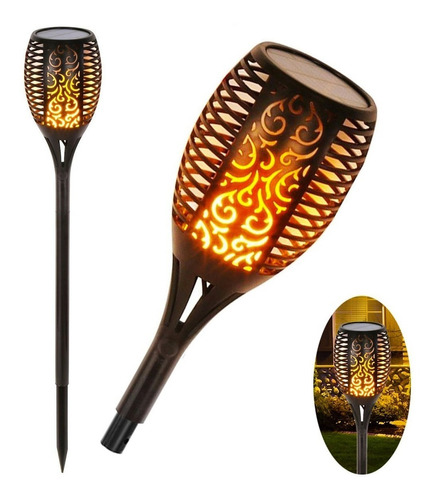 Estaca Led Solar De Jardin Antorcha Fuego 80cm Calido