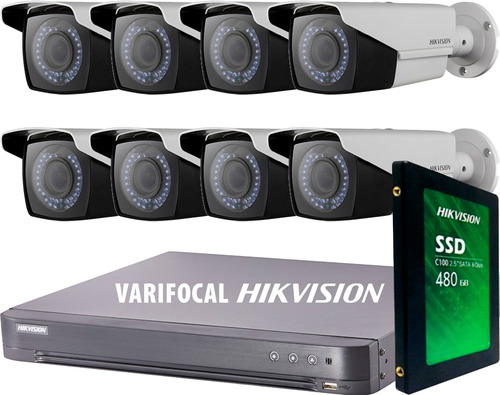 Kit Seguridad Hikvision Dvr 8 +dis + 8 Camaras 2mp Varifocal