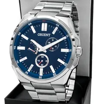 Comprar Orient Relógio De Pulso Masculino Analógico Prova Dágua 50m Cor da correia Prateado Cor do bisel Prateado Cor do fundo Azul