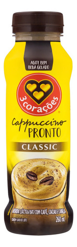 Bebida Láctea UHT Cappuccino Classic 3 Corações Frasco 260ml
