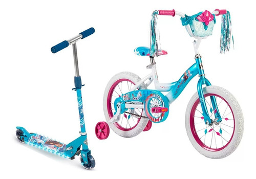 Bicicleta Rodada 16 Y Scooter Infantil Huffy Disney® Frozen