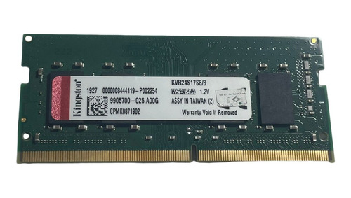 Memória Ram Valueram Color Verde 8gb 1 Kingston Kvr24s17s8/8