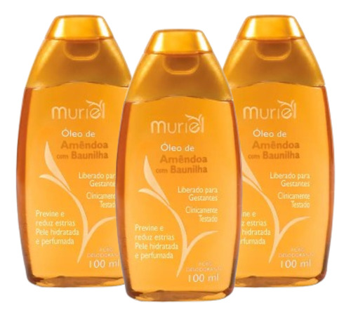 Kit 03 Óleo Corporal De Amêndoas Com Baunilha 100ml Muriel