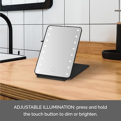 Espejo De Tocador Led Negro Plegable De Melannco, Luces Led