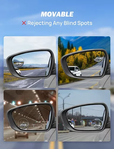 JOYTUTUS Espejo de coche de punto ciego HD, paquete de 2 accesorios, espejo  redondo convexo, sin marco, espejo retrovisor lateral con gran angular de
