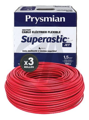 Cable Unipolar Prysmian 1.5mm X3 Pack Rojo X100mts Ea