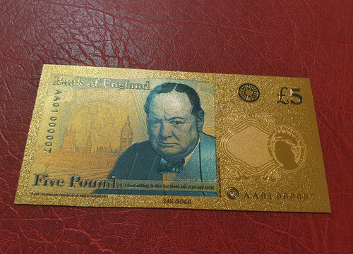 Billete Coleccionable 5 Libras Inglaterra Detalles Color Oro