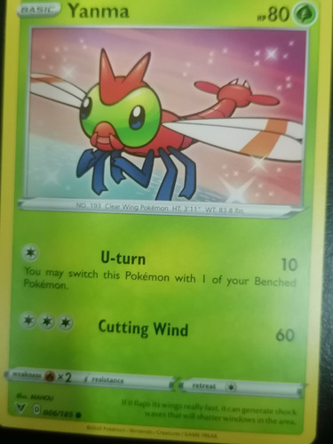 Pokemon Tcg. Yanma 006189. Sword & Shield. (Usado)
