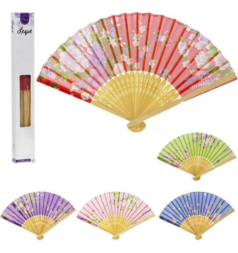 Kit 3 Leques De Abanar Japones E Tecido 36cm Aberto Estiloso