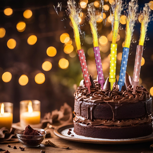 Vela Vulcão Aniversário Vermelho Foguete Chama Silver Festa